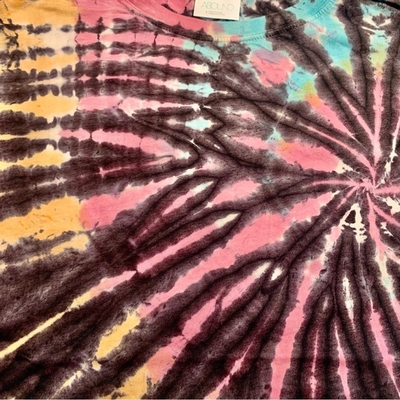 NWT Abound Crop Top Small Tie Dye Cotton Modal Black Teal Pink Yellow Stretch - Picture 9 of 14